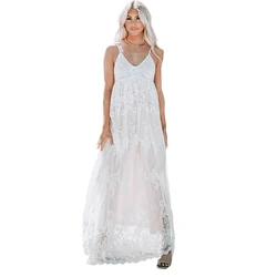 2022 Floral Crochet Lace Ruffled High Waist Ball Gown Modest Long Bridesmaid Bridal Dress Wedding Dresses