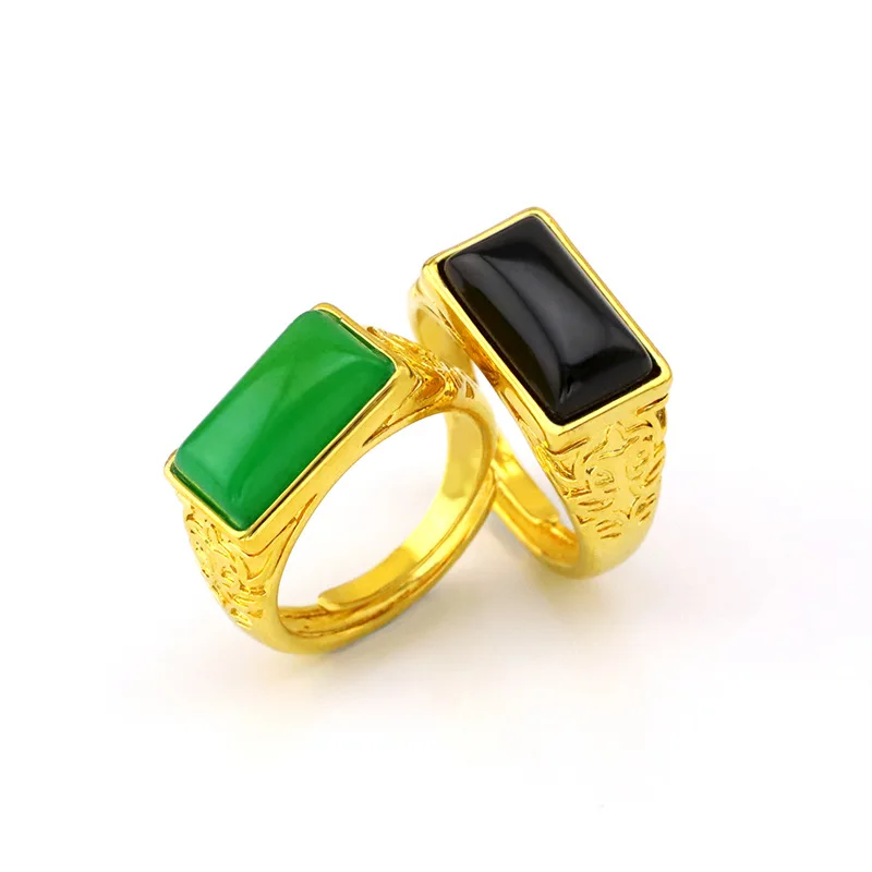 Dropshipping Fashion 14k Gold Ring Men Adjustable Ring Gold Anniversary Jewelry with Big Stone Emerald Ring Gemstone  HOYON