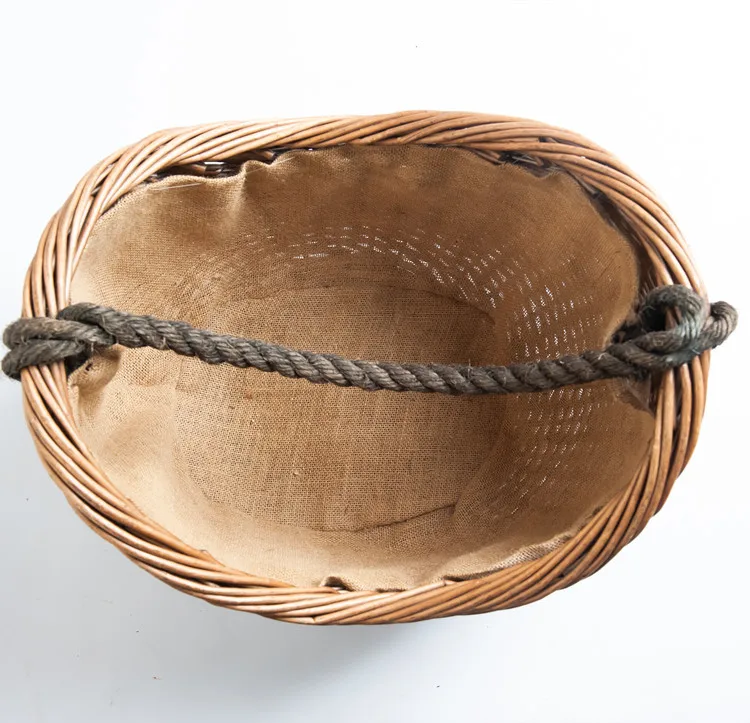 Very Strong Excellent Quality Lined Raw Log Basket Willow Firewood Holders Wicker Large Wood Burner Bin Rope Handle