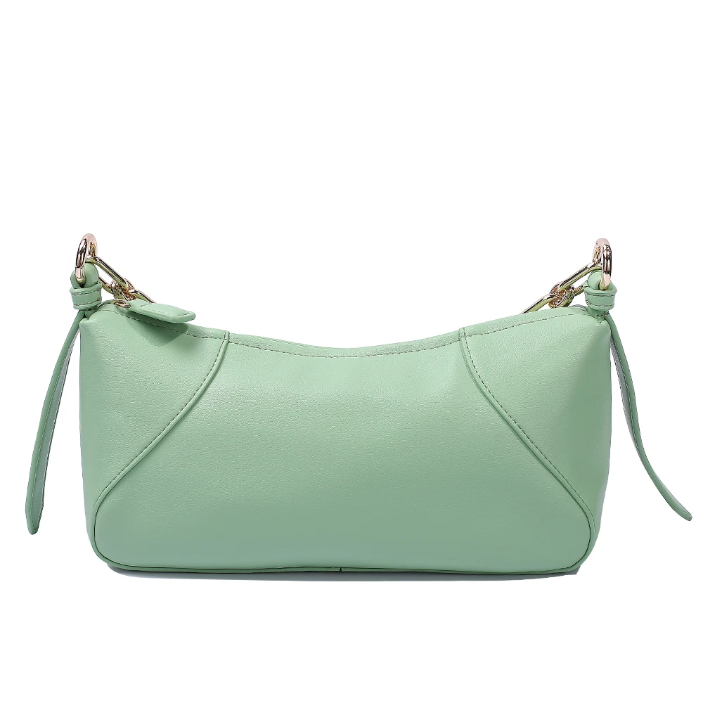 High Quality New Arrivals Fashion Design Mature Ladies Pure Color Handbag Pu Leather Metal Chains Shoulder Bag