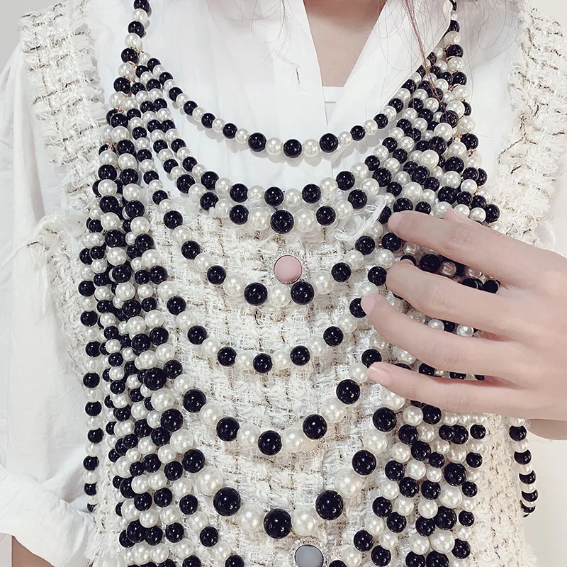 Wholesale Wedding Dress Accessories Pearl Necklace Long Multilayer Beaded Sweater Chain Exaggerated Big Body Chain