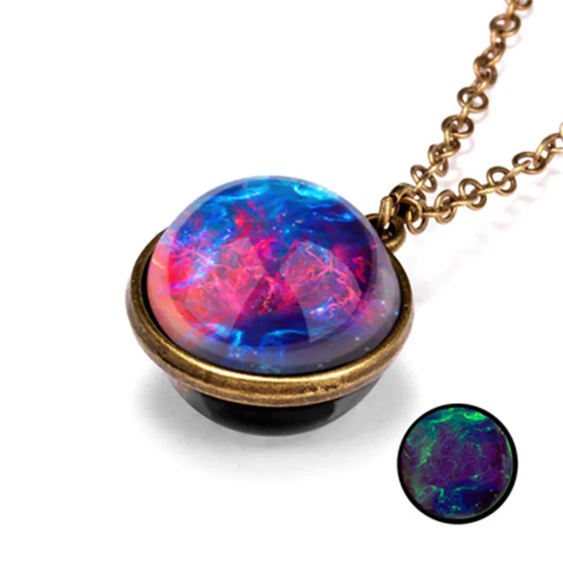 2019 New Nebula Galaxy Double Sided Pendant Necklace Universe Planet Jewelry Glass Art Picture Handmade Necklace R0776
