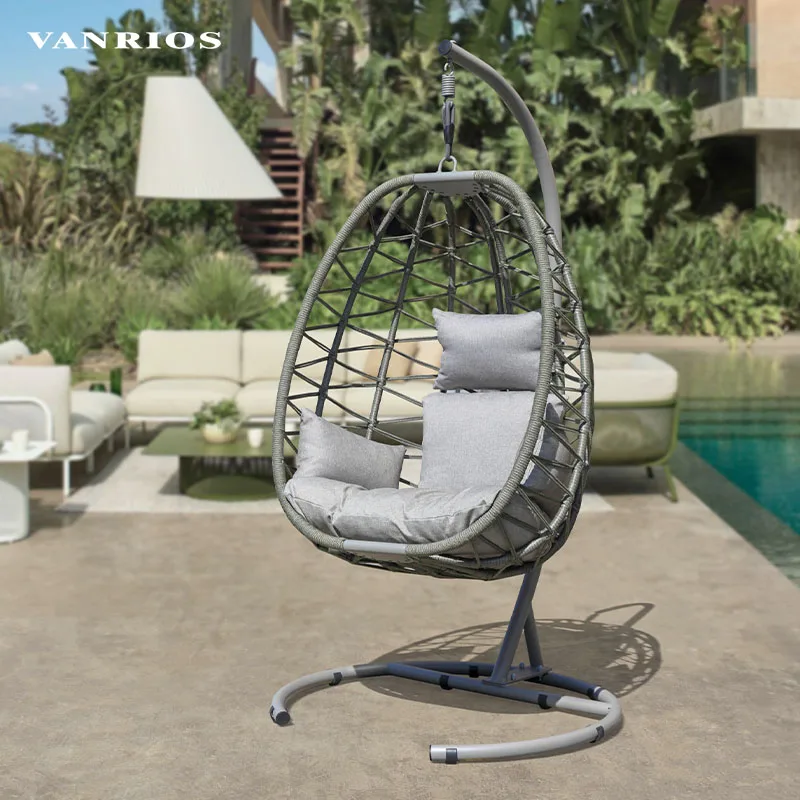 VANRIOS Garden Patio Moder Indoor Bedroom Metal egg shape outdoor furniture daybed  Swing Hammock Hanging Chair With Rattan