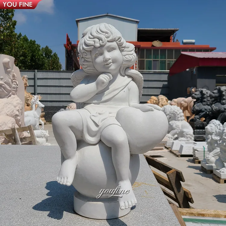Customization Hand Carving Natural Marble Menacing Cupid Beautiful Nude Little Angel Figure Statue