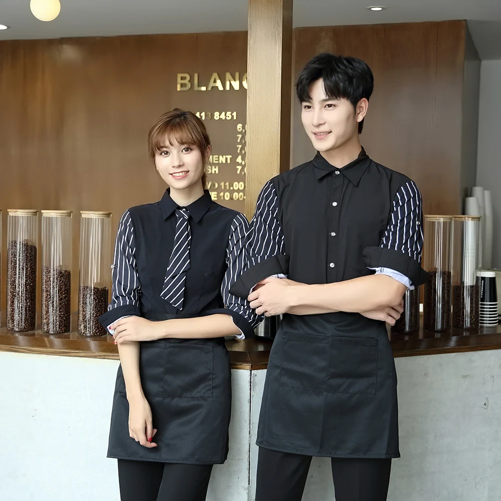 New style of hotel overalls Long sleeved shirts for men and women Work clothes The waiters uniform design LOGO