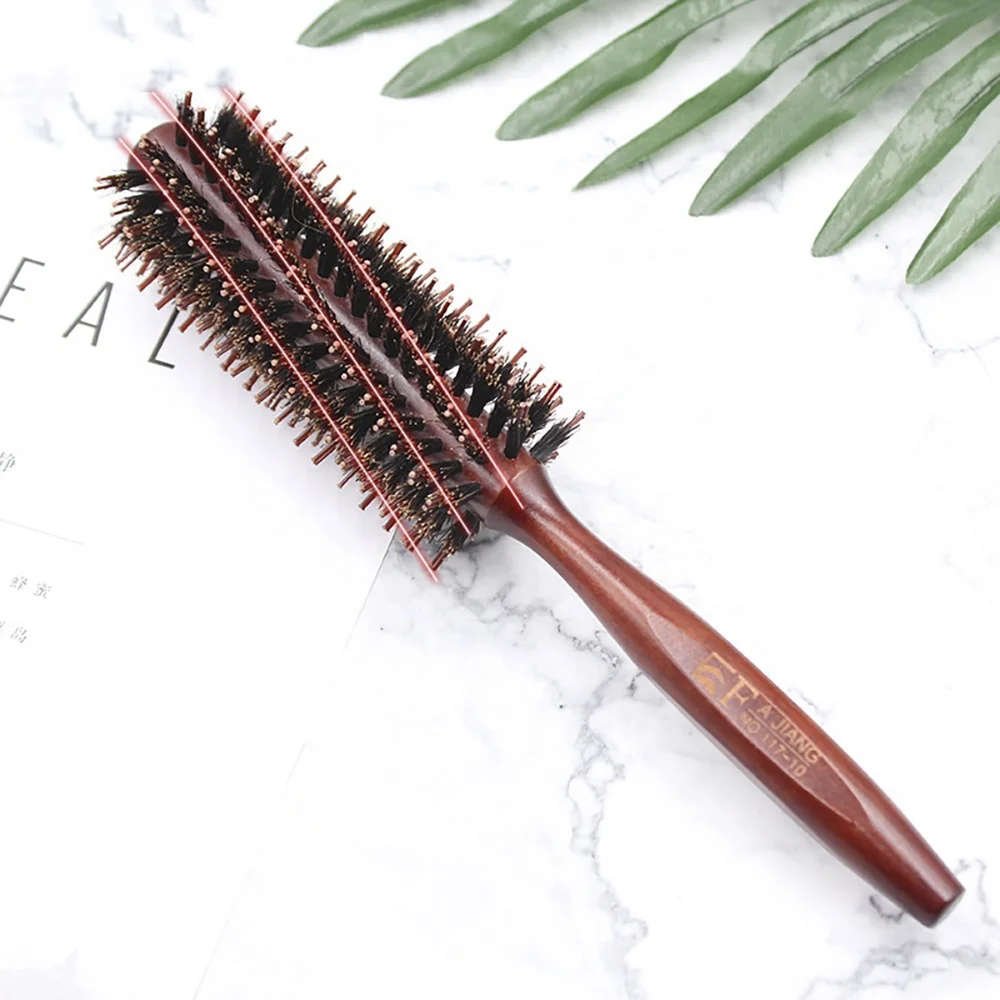 New Arrivals Hair Comb Bristles Rolling Inner Buckle Straight Hair Style Pig Bristles Wooden Rolling Comb