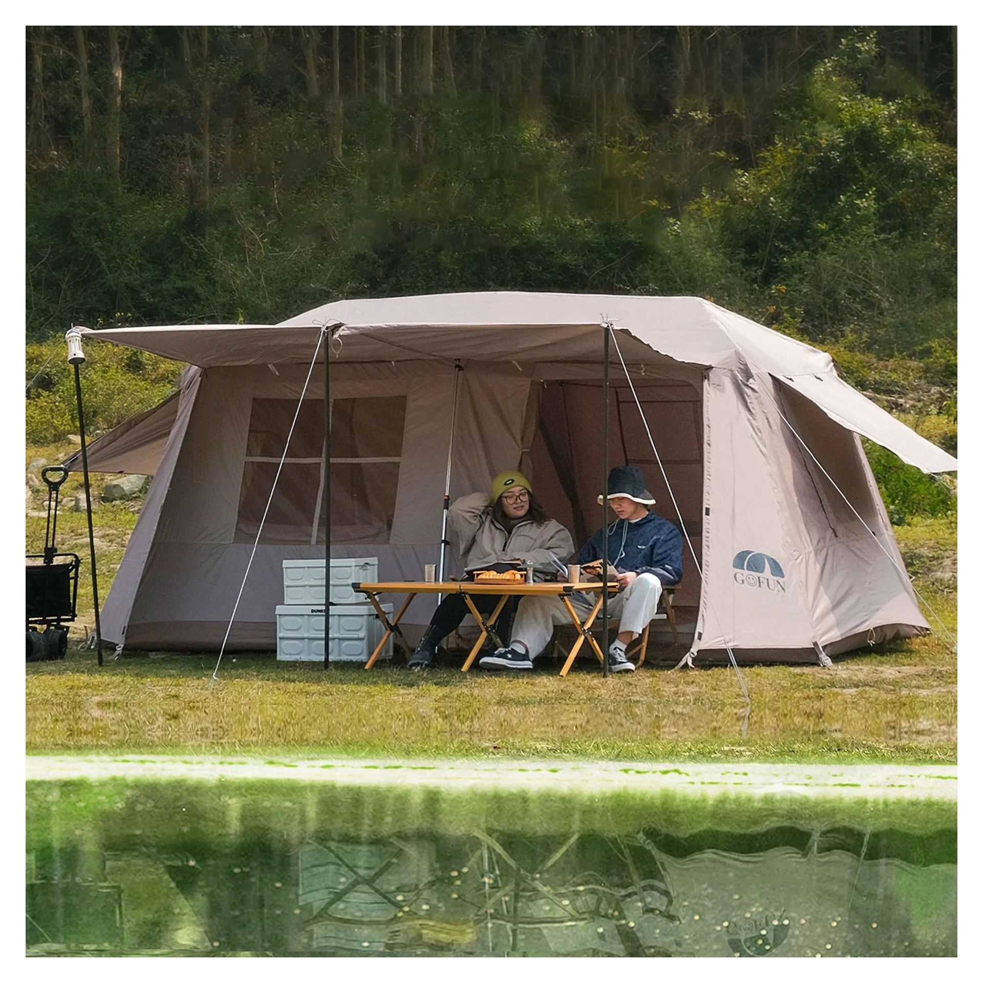 Camping Automatic Tent Breathable 2 Hall PU2000MM Glamping Tent Outdoor Travel Large Tent