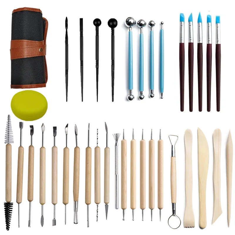 Wholesale 40pcs Clay Sculpting Tool Kit Wooden Handle Pottery Carving Model Building Tool Kits