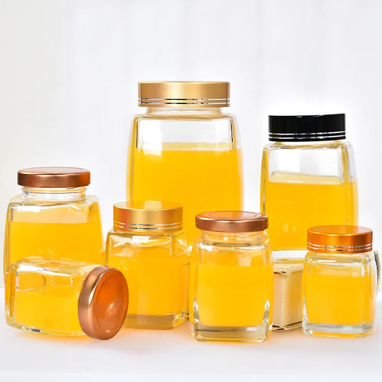 Wholesale Square Glass Jar Honey Storage Jar with ABS or Bamboo Lid For Honey Jam