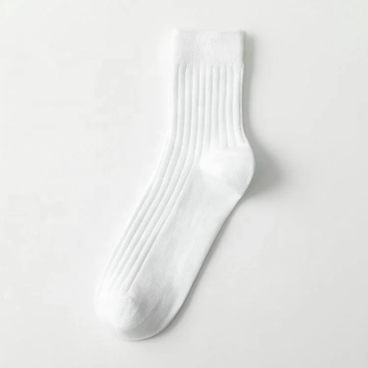 Wholesale Fashionable Plain Black White Brown Ribbed Dress Socks Men 100 Organic Cotton Crew Socks