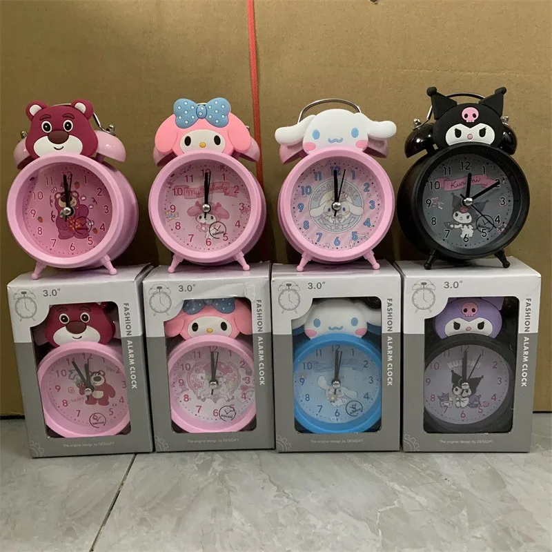 Sanrio Kuromi Ringing Alarm Clock Big Eared Dog Bedroom Night Light Silent Clock