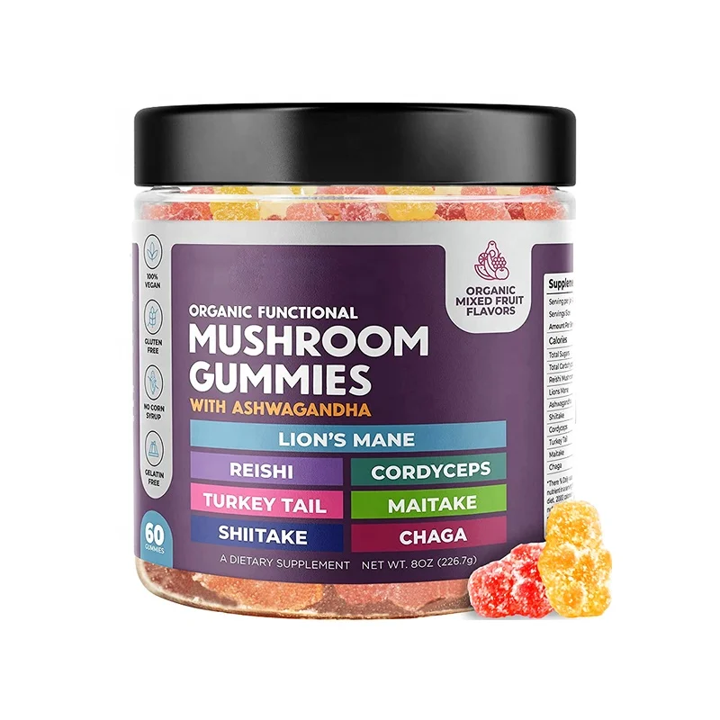 OEM supplier Mushroom Complex Gummies Nootropic Brain Supplement Immune Support Mood & Stress Relief gummy bear candy