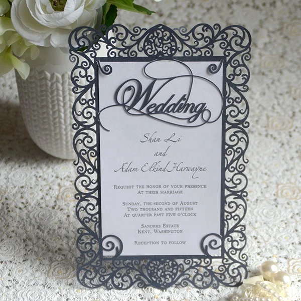 Luxury wedding invitations laser cut custom menu card party event holiday decoration card with blank printable paper & envelopes