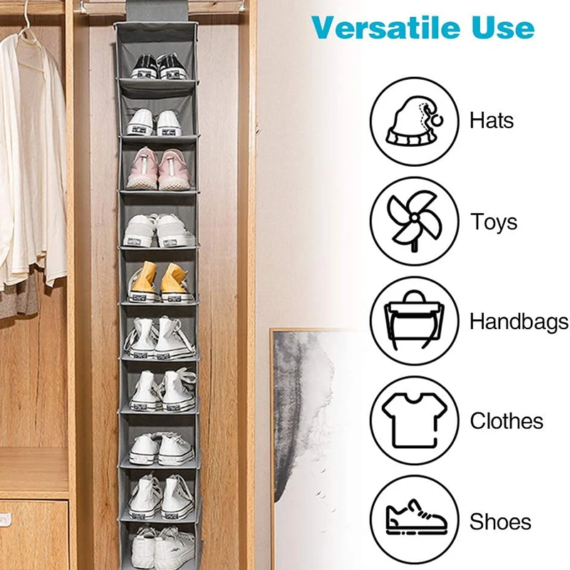 Custom 6-Shelf Hanging Closet Organizer Hanging Shelves for Closet Shoes Storage Box with Hook