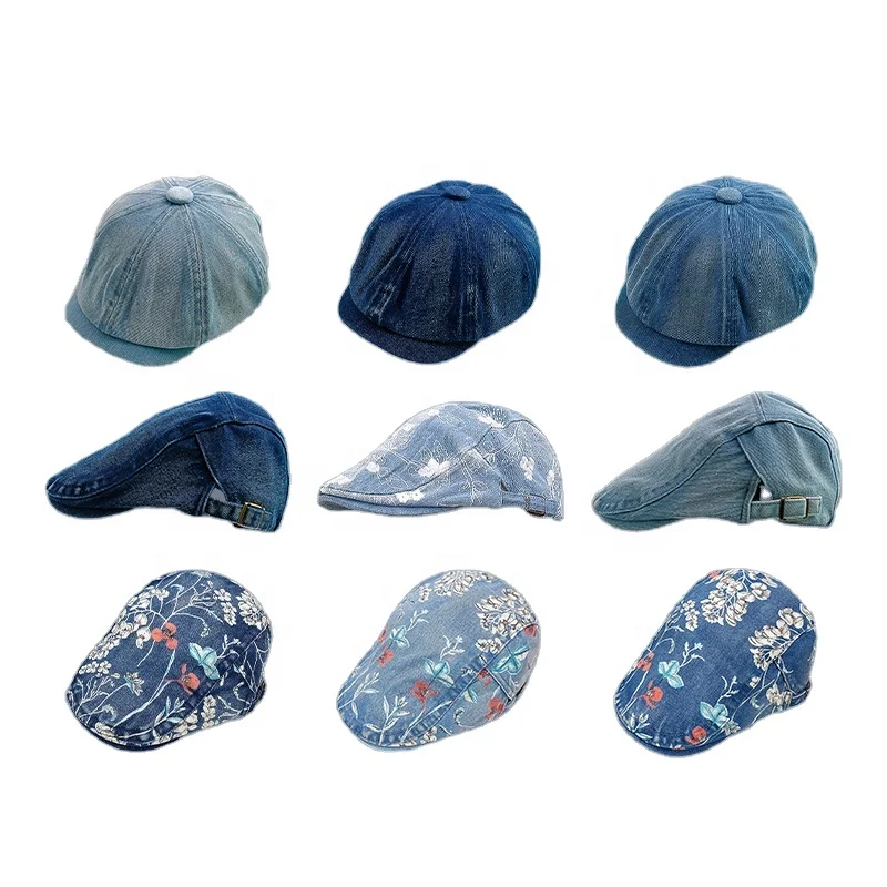 2024 New Design Berets Hat Outdoor Spring And Summer Hat Denim Blue Embroidery Hat Beret