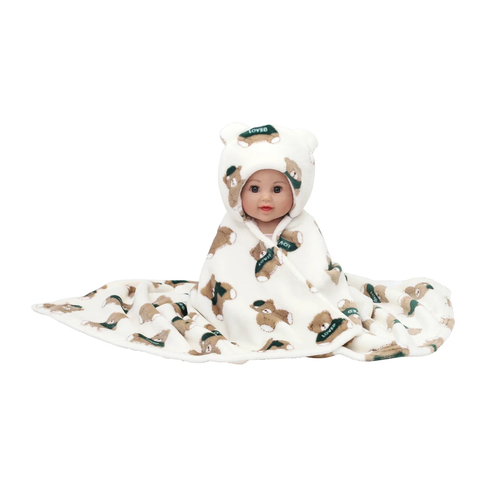 
Wholesale Winter Hooded Light Weighted Flannel Fabric Cartoon Swaddle Fleece Baby Blanket 