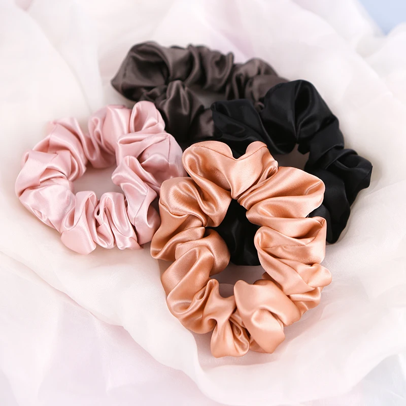 2022 new style 100% silk big size oversize satin silk scrunchies custom satin material  color scrunchies