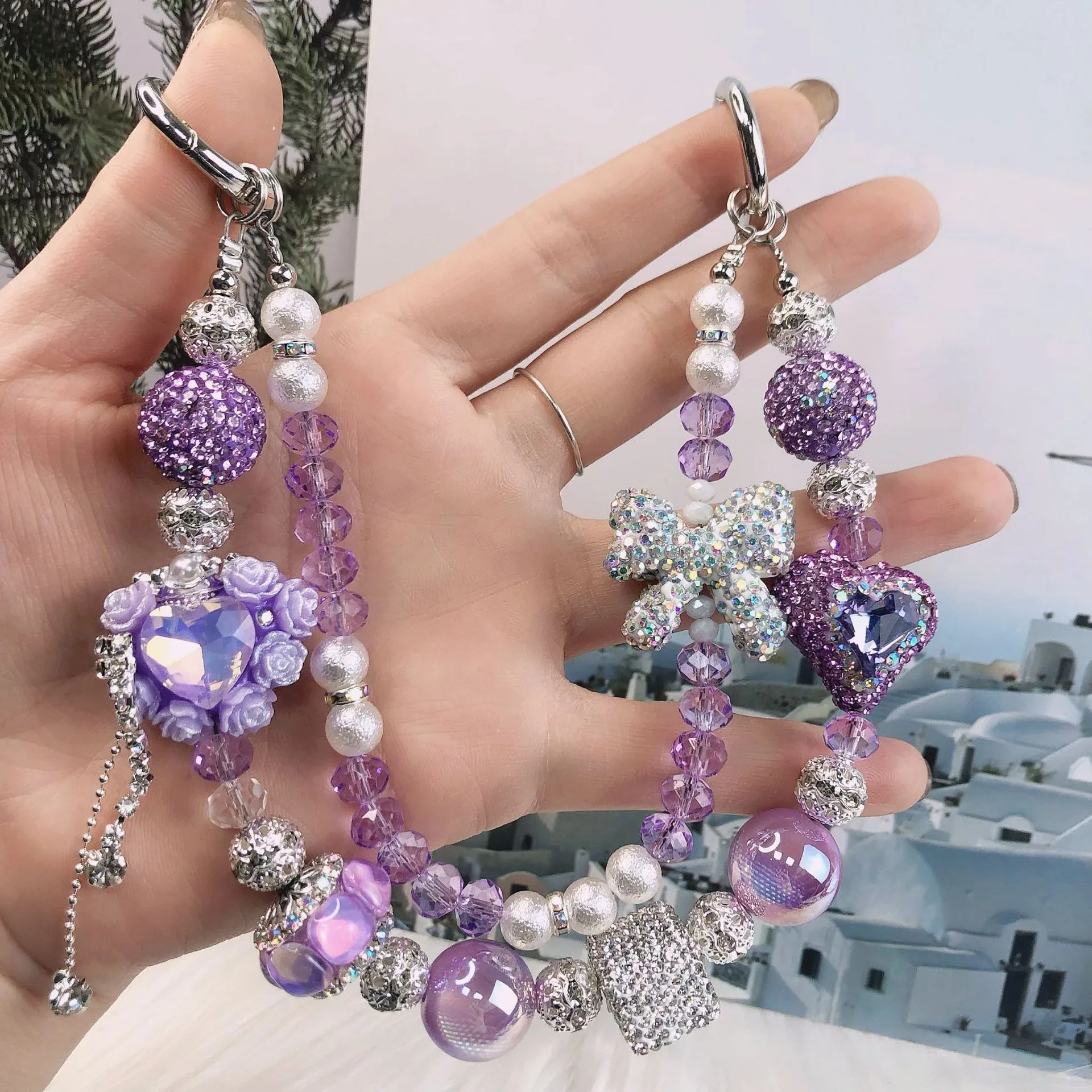 Luxury Square Beaded Strap Cell Phones DIY Hanging Mobile Lanyard Custom Fabric Crystal Chain Promotional Business Gifts