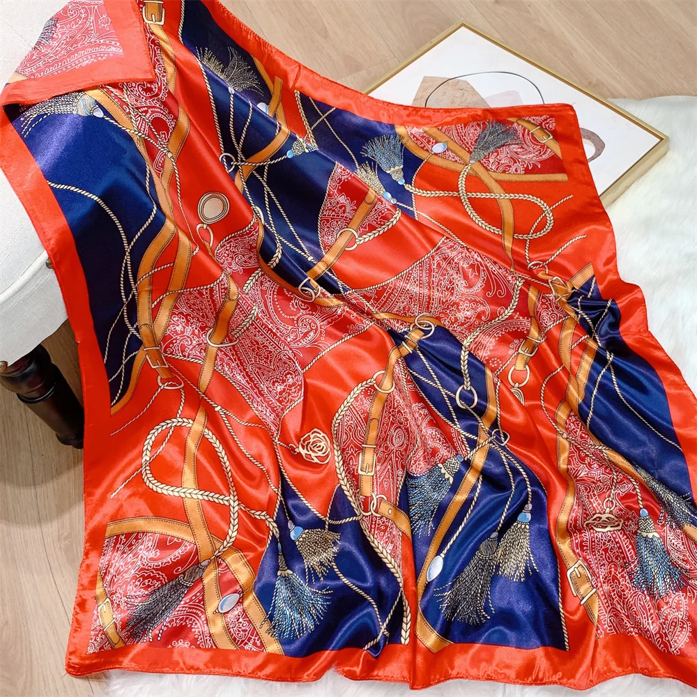 Designed Gorgeous Classical 90cm satin square scarf  Turkish Selling Colored Scarves shawl uae Suitable