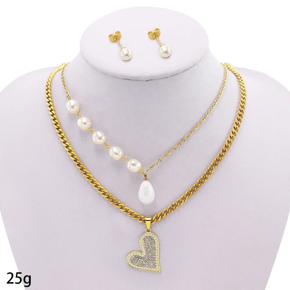 Mexican Imported 24k Gold Plated Jewelry Set Mutil Pearl Female Heart Wedding Square Dubai Gold Jewelry