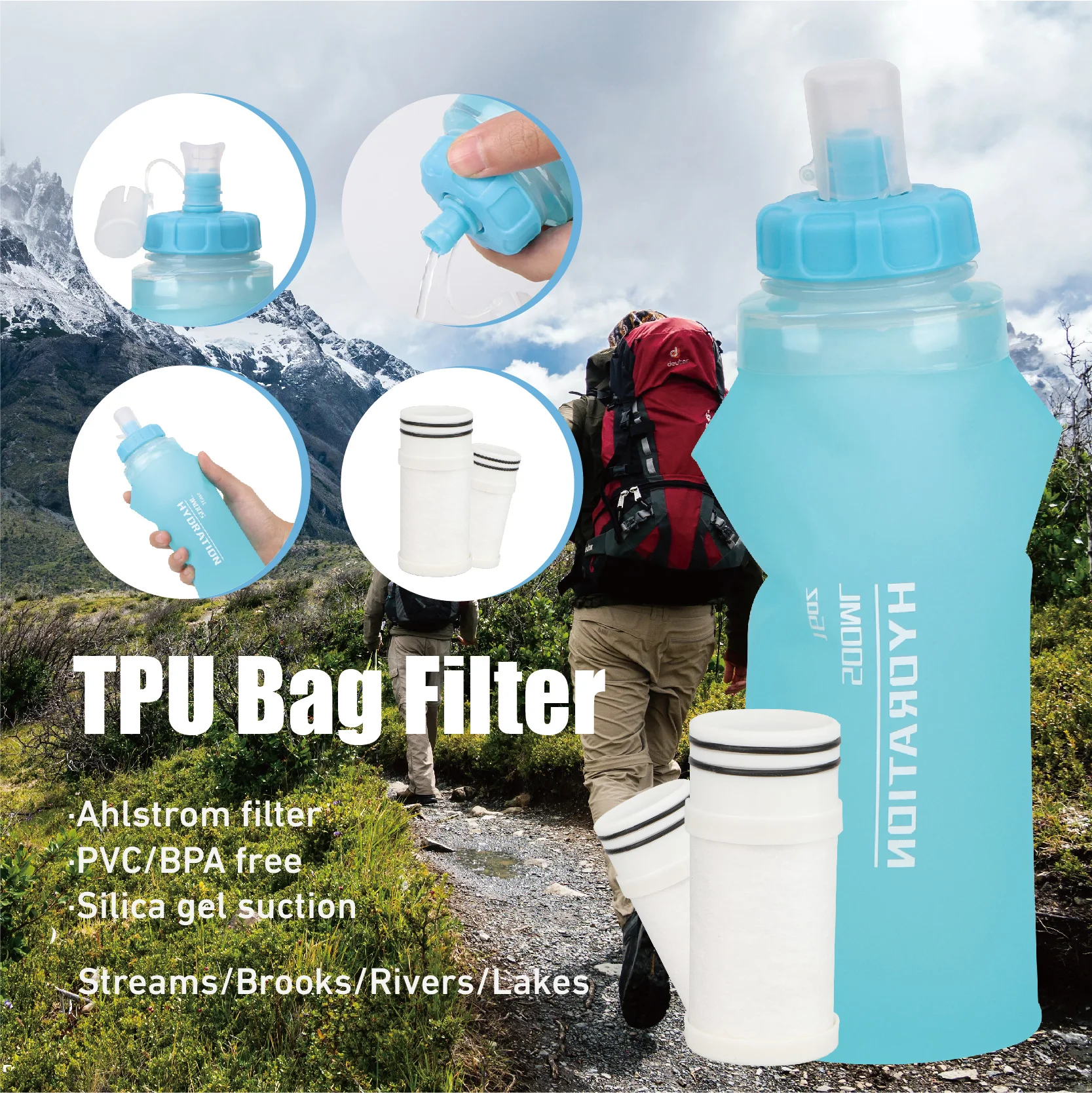 outdoor camping hiking emergency drink water bag Camping Water Filter water filter