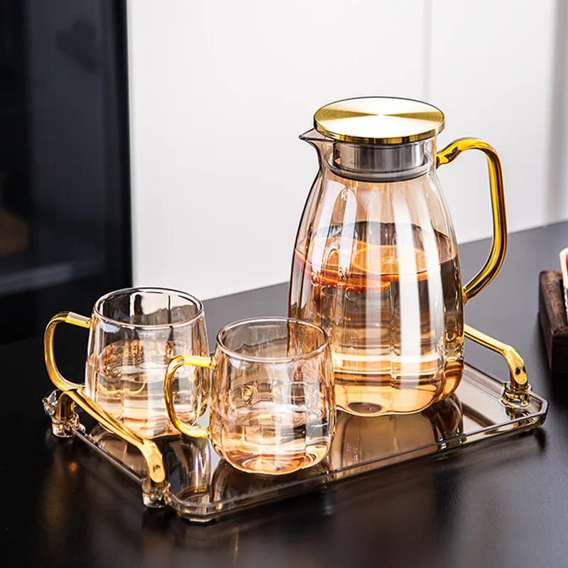 Water Carafe Set with Lid Arrival Colored Heat Resistant High Borosilicate Cold Ribbed Glass New Clear Modern Party 1200ml