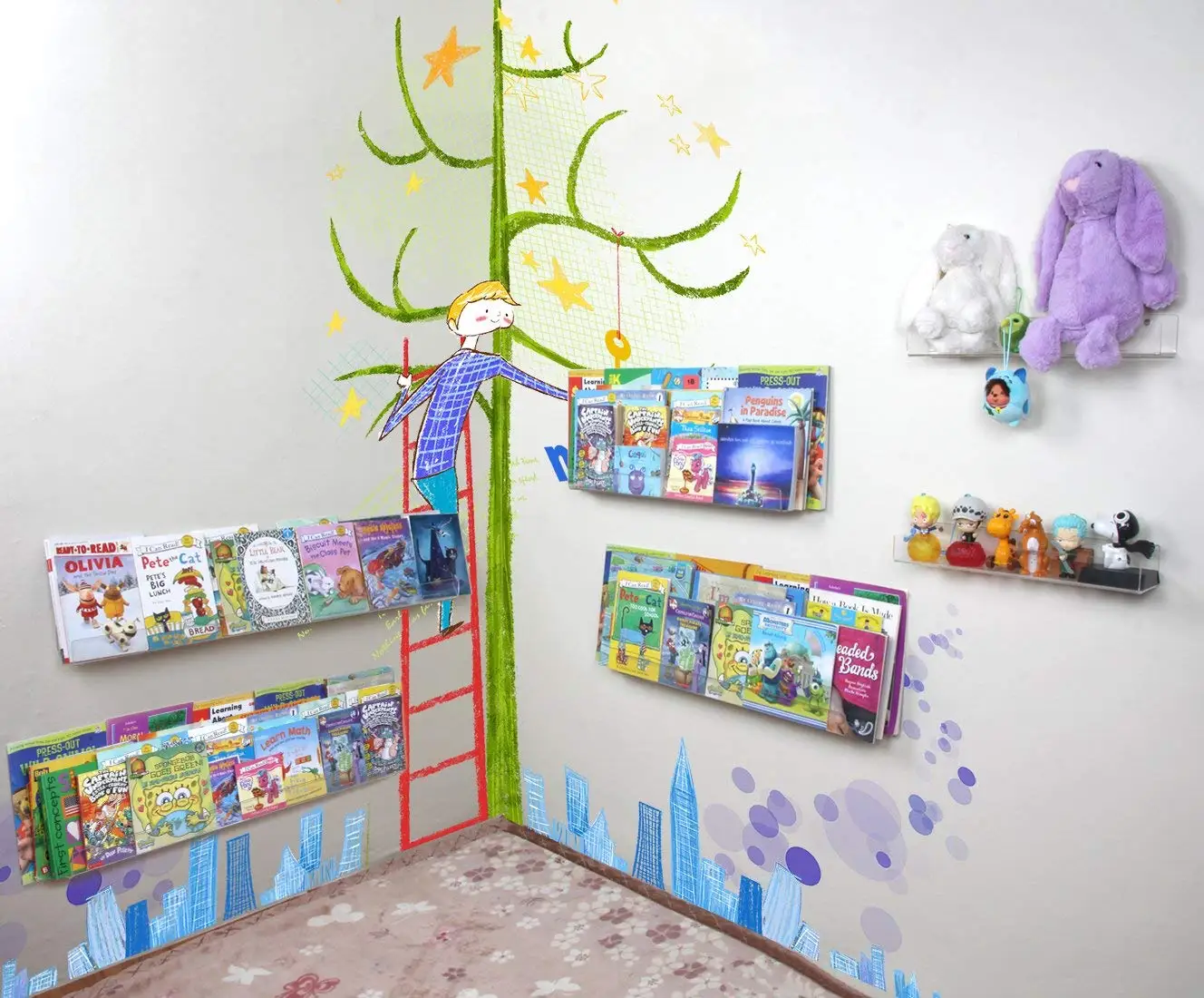 15 Inch Acrylic Invisible Floating Bookshelf for Kids Room Modern Picture Ledge Display Toy Storage Wall Shelf