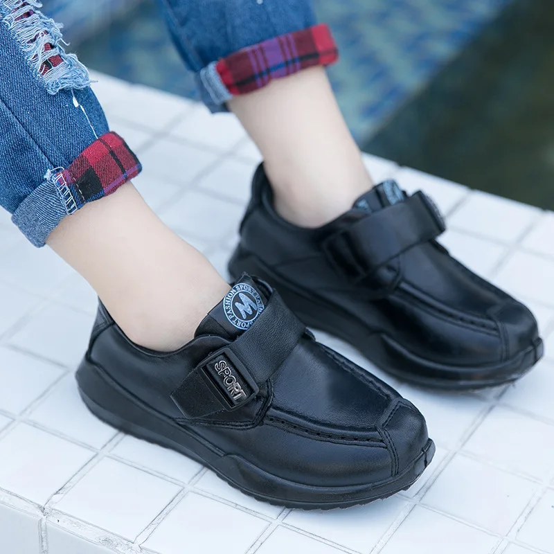 School Shoes for Children Black School Shoes Leather Kids Casual Sneakers