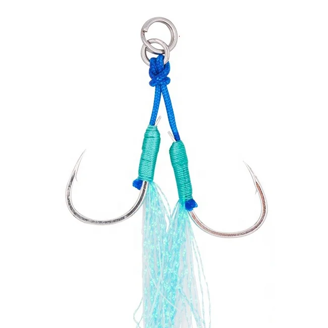 FUNADAIKO 8060 High Carbon Stainless Steel Strong Stable Fishing Double And Single Assist Hooks UV&Glow Feathers With Solid Ring