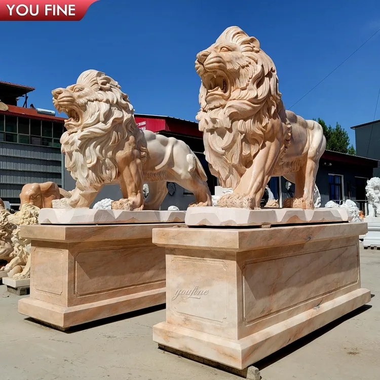 Большой бетонный мраморный лев сад резная статуя