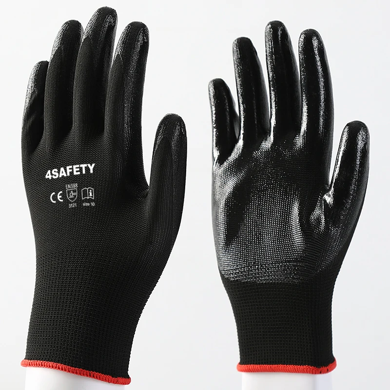 Oil Water Resistant Polyester Nitrile Coated Safety Gloves For Construction