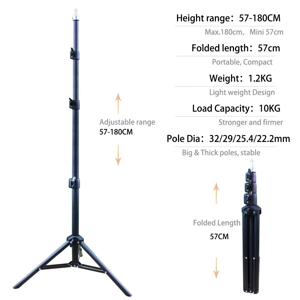 light led lamp stand work camera tripod photography adjustable recording video extendable big pipe flor stand