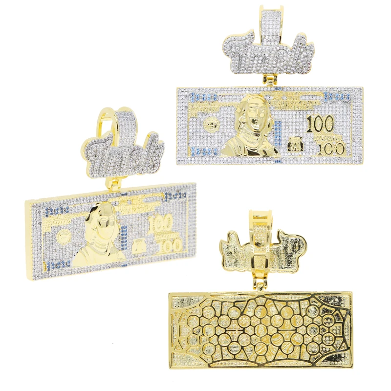 Time Is Money Dollar Pendant Necklace Iced Out Bling Cubic Zirconia Charm Men Women Fashion Hip Hop Jewelry