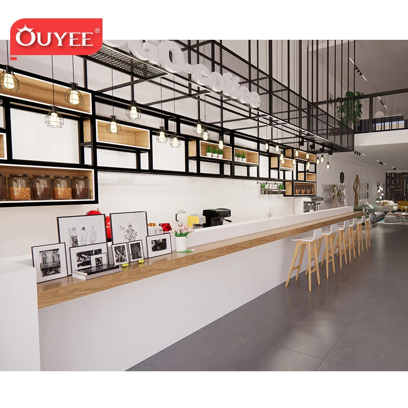 Metal Cafe Counter Bar Unique Coffee Shop Decoration Design Fitting Coffee Shop Furniture Suppliers Coffee Shop Design