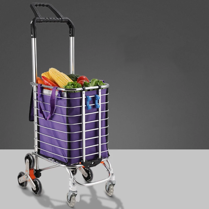 Aluminium Folding Trolley with Stair Climbing Wheels Luggage Cart Shopping Cart with Carry Bag Liner
