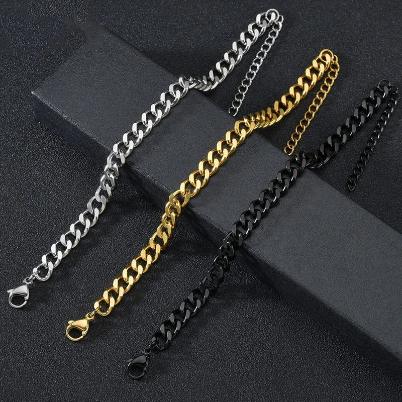 
Simple hip-hop trend titanium steel bracelet men and women stainless steel two side grinding CUBAN CHAIN 