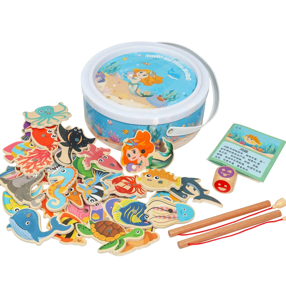 Wood Kids Pretend Fishing Toy Fine Motor Skill Learning Toys Fishing Toy