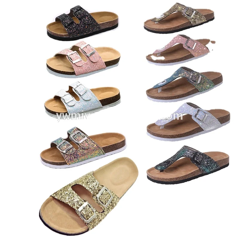 AM-678 Latest Hot selling Alice Moon In stock ladies buckle sandals wholesale sequined beach flip flop for kids & women