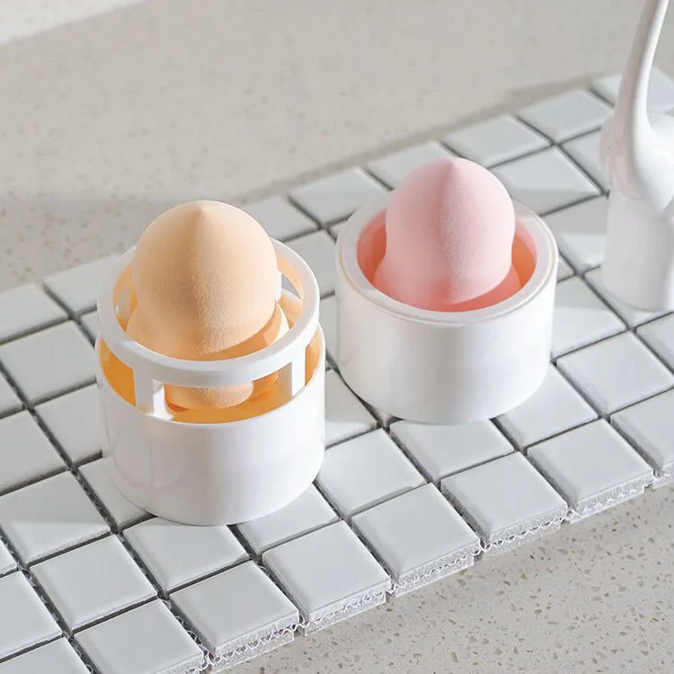 
White Pink Round Shaped Plastic Makeup Sponge Holder Make Up Cosmetic Beauty Sponge Blender Holder Case Dryer Display 