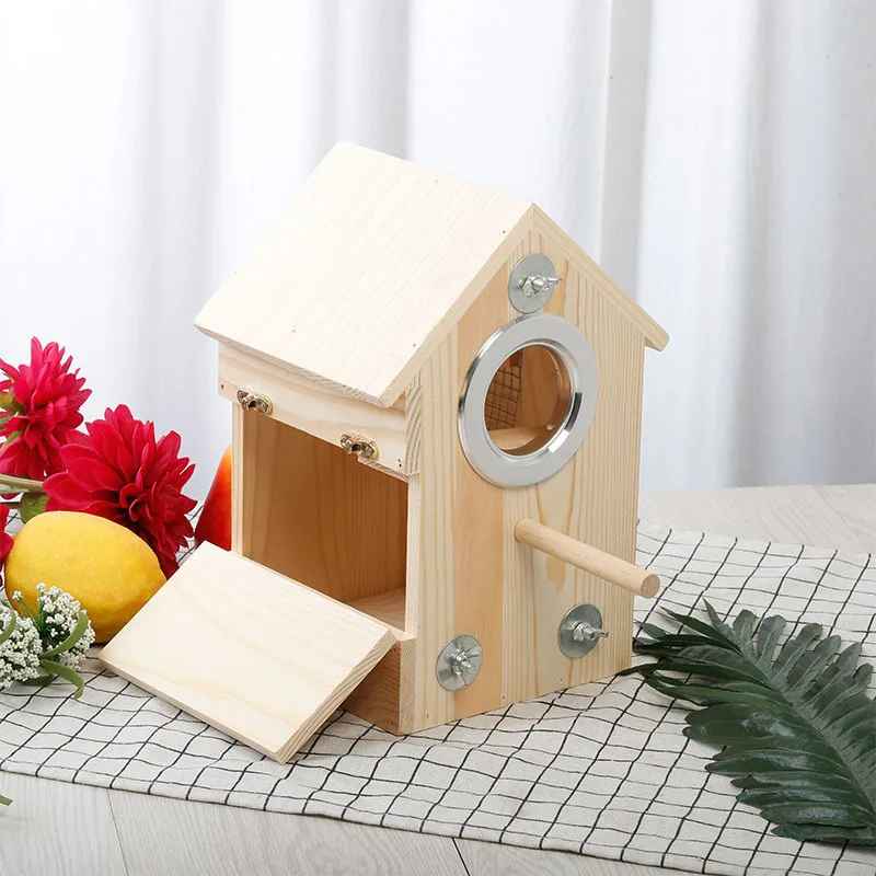 Modern Hanging Wood Birdhouse Kids Natural Wooden Bird House Outdoor