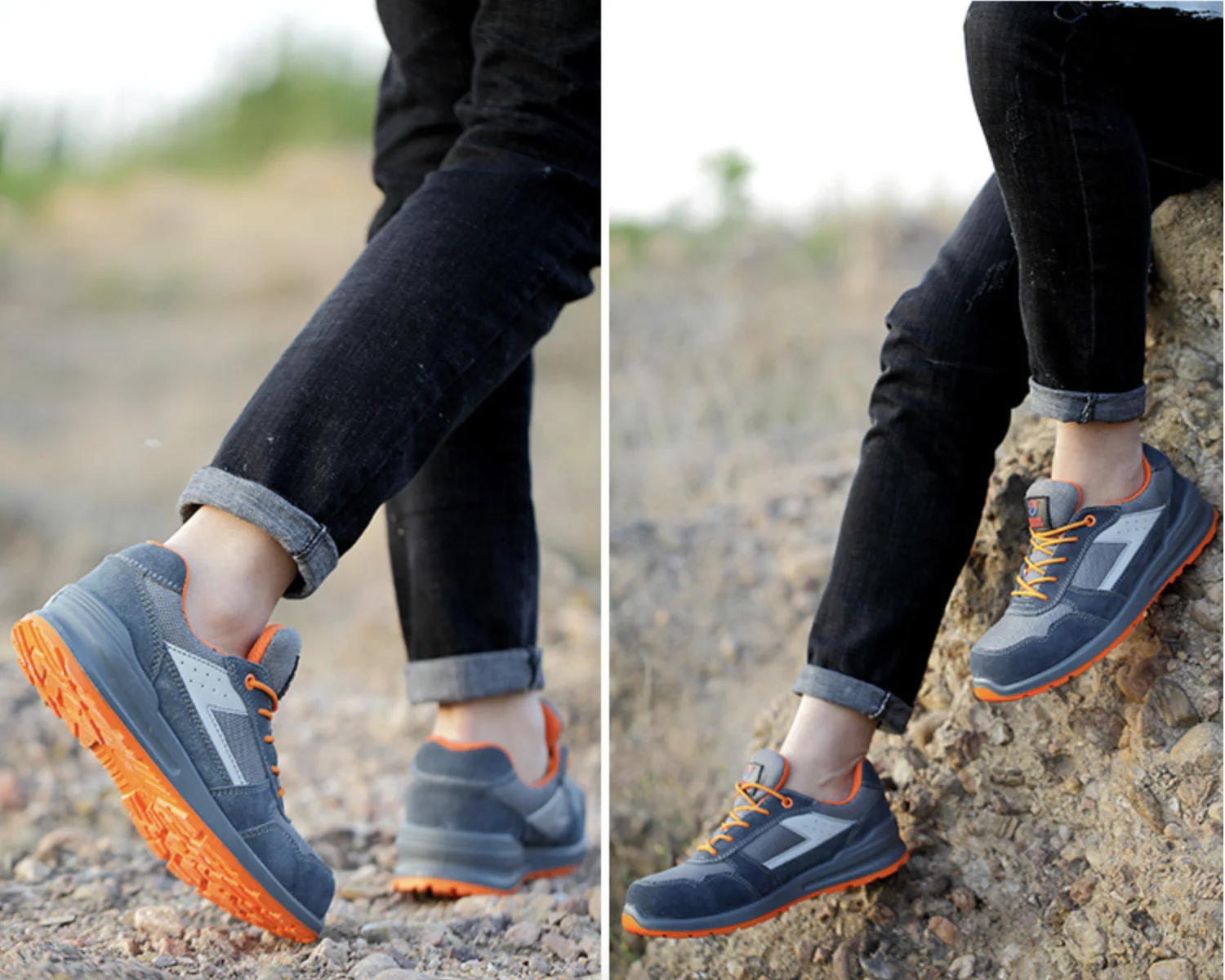 Orange Lightweight Breathable Industries Construction Work Shoes