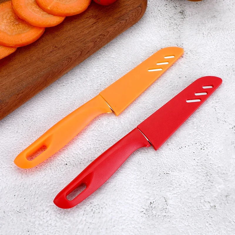 Дешевые Оптовые кухонные фруктовые ножи из нержавеющей стали Нож Пластиковая ручка овощной пилинг нож Портативный несколько цветов