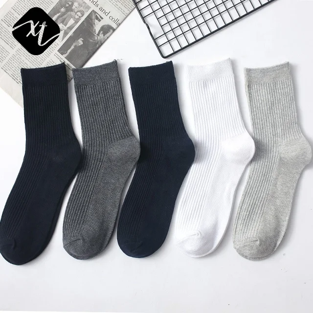 Breathable Solid color white basic ribbed custom knit Mens Cotton business black dress crew Sock