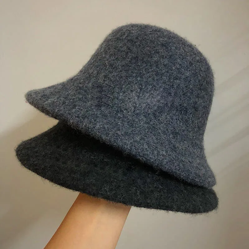 Fashion Bucket Hat For Women Ladies Wool Bucket Hats Thicken Winter Cap