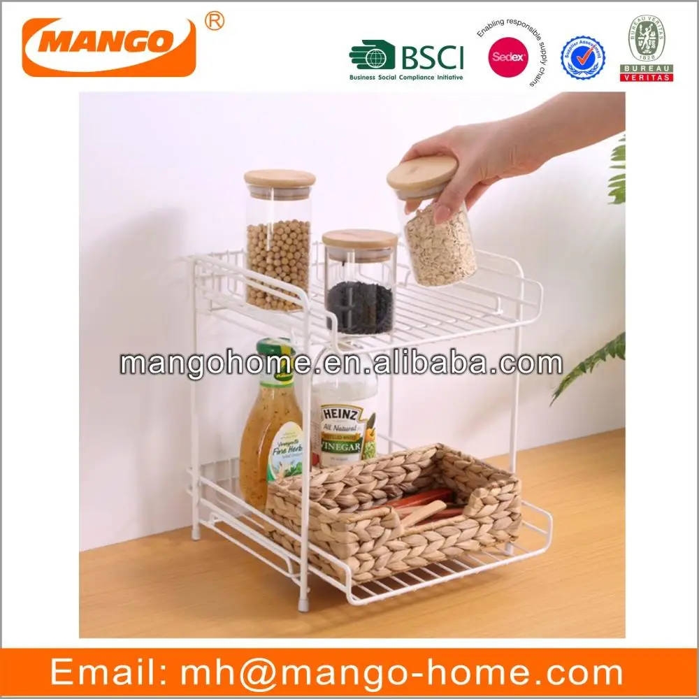 2-Layer Modern Metal Wire Storage Rack Steel Spice and File Organizer for Home for Cabinet Magazine and File Holder in Kitchen