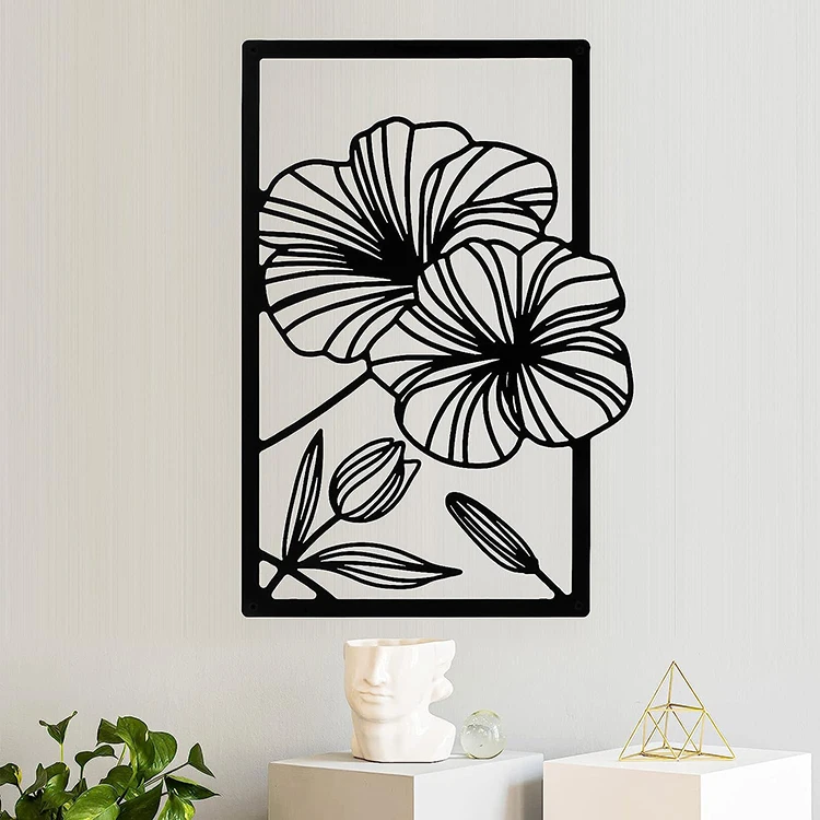 JH-Mech OEM Modern and Attractive Style Exquisite Minimalist Abstract Design Floral Well Drawing Theme Art Wall Decor Metal