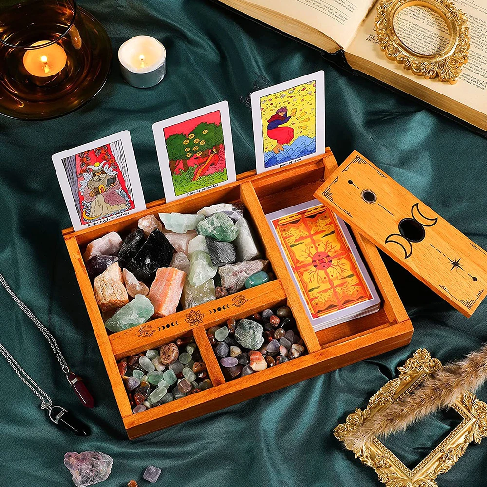 Custom logo Tarot Card Wooden Display Stand High Quality card Holder tray children Stones Box