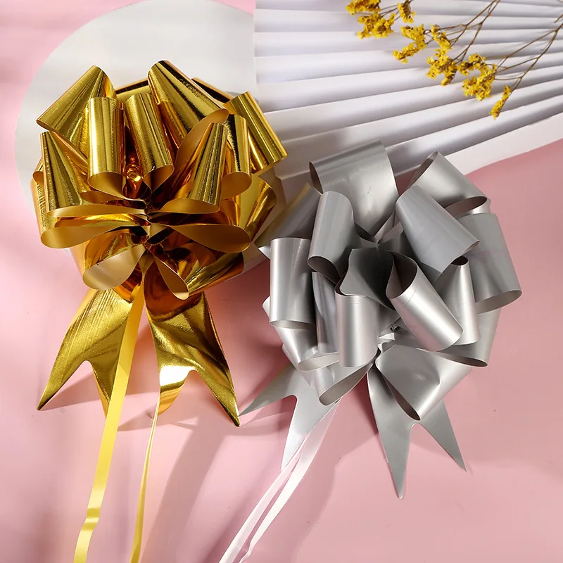 Wholesale Red Gold Gift Wrap Pull Bows Gift Ribbon 5 Inch Christmas Pull Bow