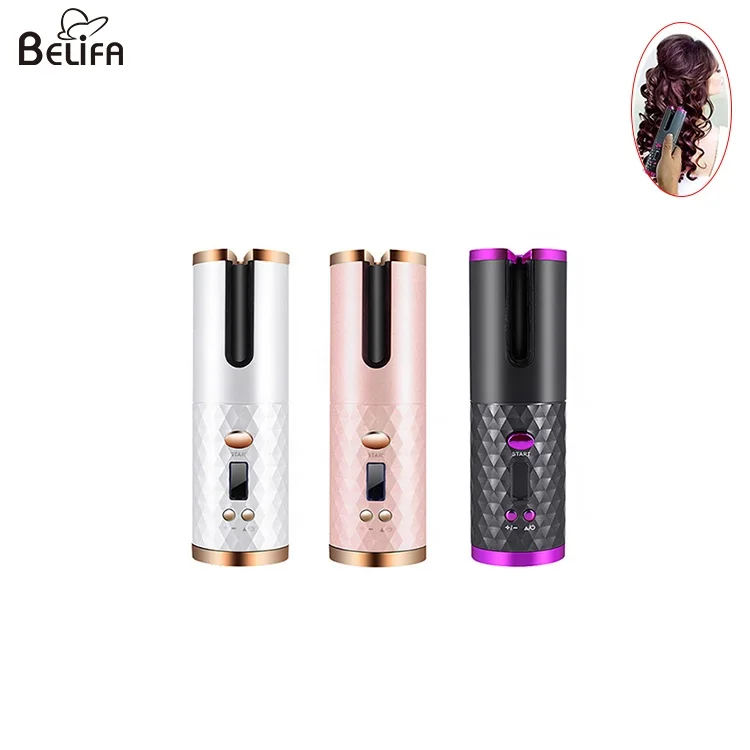 Hair curling iron with 6 temperature portable ceramic usb rechargeable wireless cordless auto automatic rotating hair curler