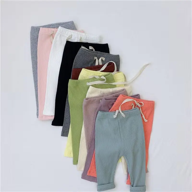 Casual wear boys and girls leggings candy colors ribbed kids leggings